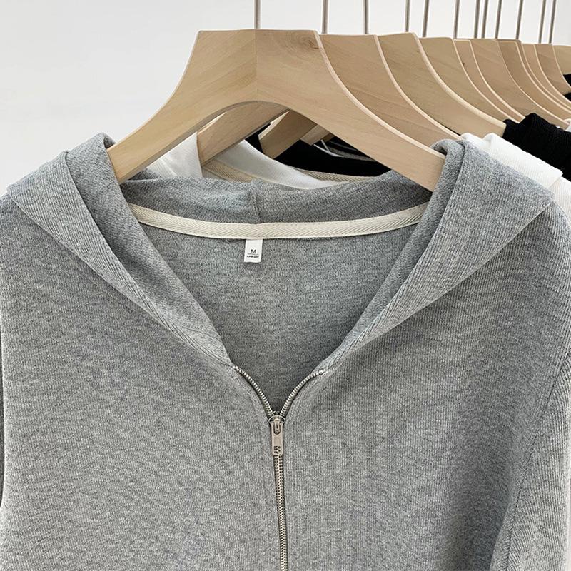 Women's Cropped Zip Up Cardigan Sweater Ribbed Short Streetwear Top Hooded Cardigan Jacket