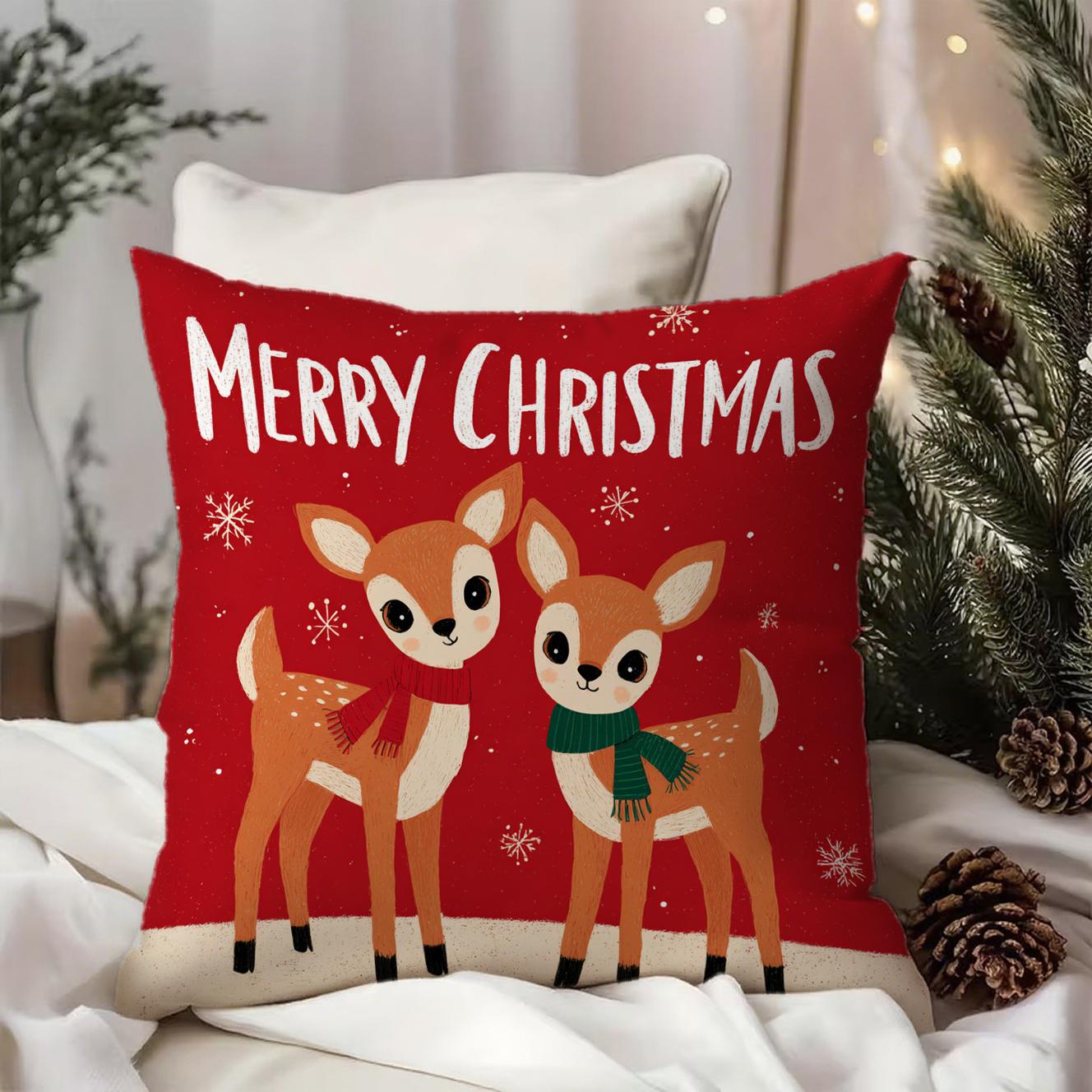 Олень с Merry Christmas на подушкеПодходит для дивана, автомобиля, спальни, декоративная наволочка, наволочка 16x16Inch