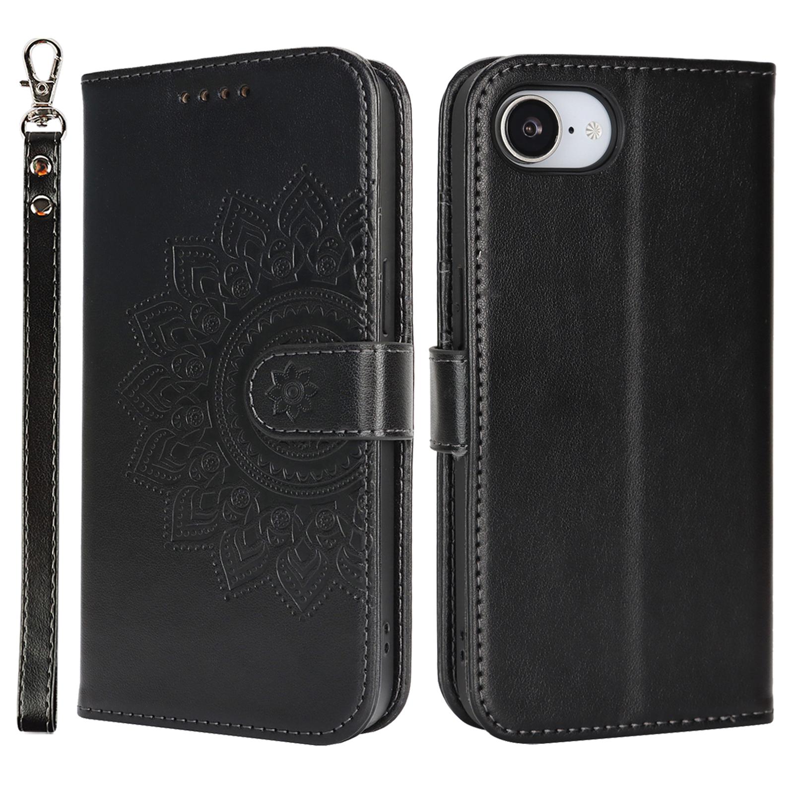 For iPhone 16e Case Textured Leather Wallet Phone Cover with Strap A