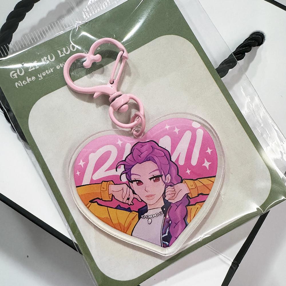 Anime Kpop Demon Hunters Acrylic Heart-shaped Keychain, Cute Anime Bag Charm, KPOP Merchandise Pendant