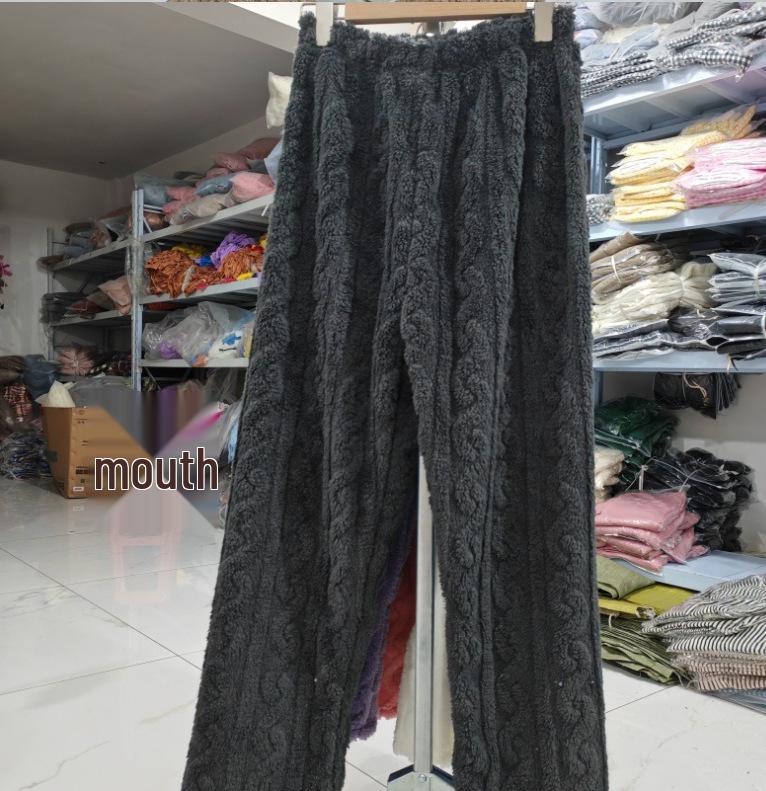 

Women s Autumn/Winter Fleece-Lined Waffle Flannel Pajama Pants One Size 40-75kg темно-сірий