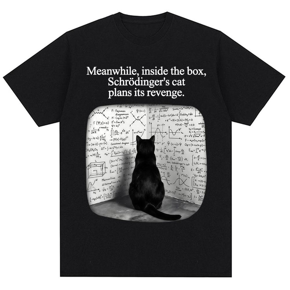Schrodinger Cat Funny Physics Science Graphic T Shirts Unisex Unisex Vintage Fashion Short Sleeve Oversized Cotton Casual TShirts