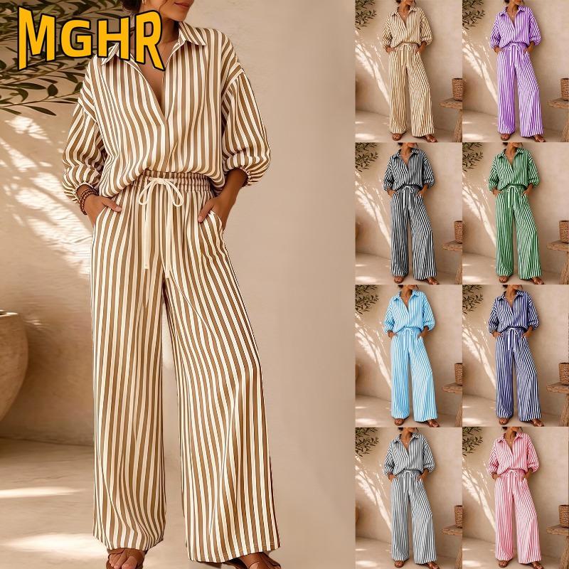 MGHR Women's Fashion Casual Autumn Winter Long Sleeve POLO Neck Pants Suits