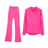 Women's Flare Pants & Jacket Set - Slim Fit Long Sleeve Outerwear for Running & Yoga