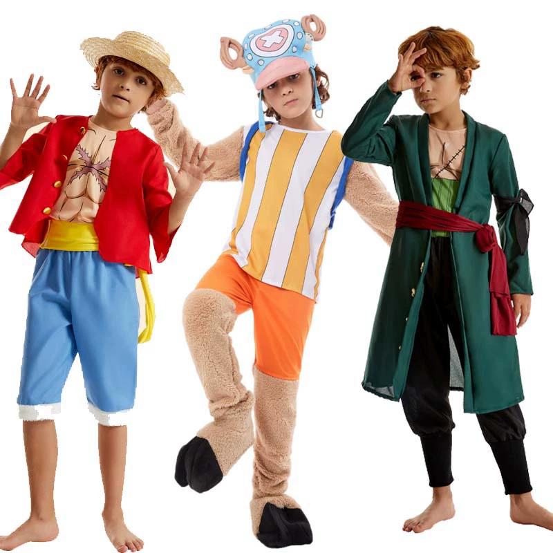 Dětský jednodílný cosplay kostým, Luffy / Chopper / Zoro Halloweenská sada oblečení pro chlapce Anime Role-Play Párty Oblečení