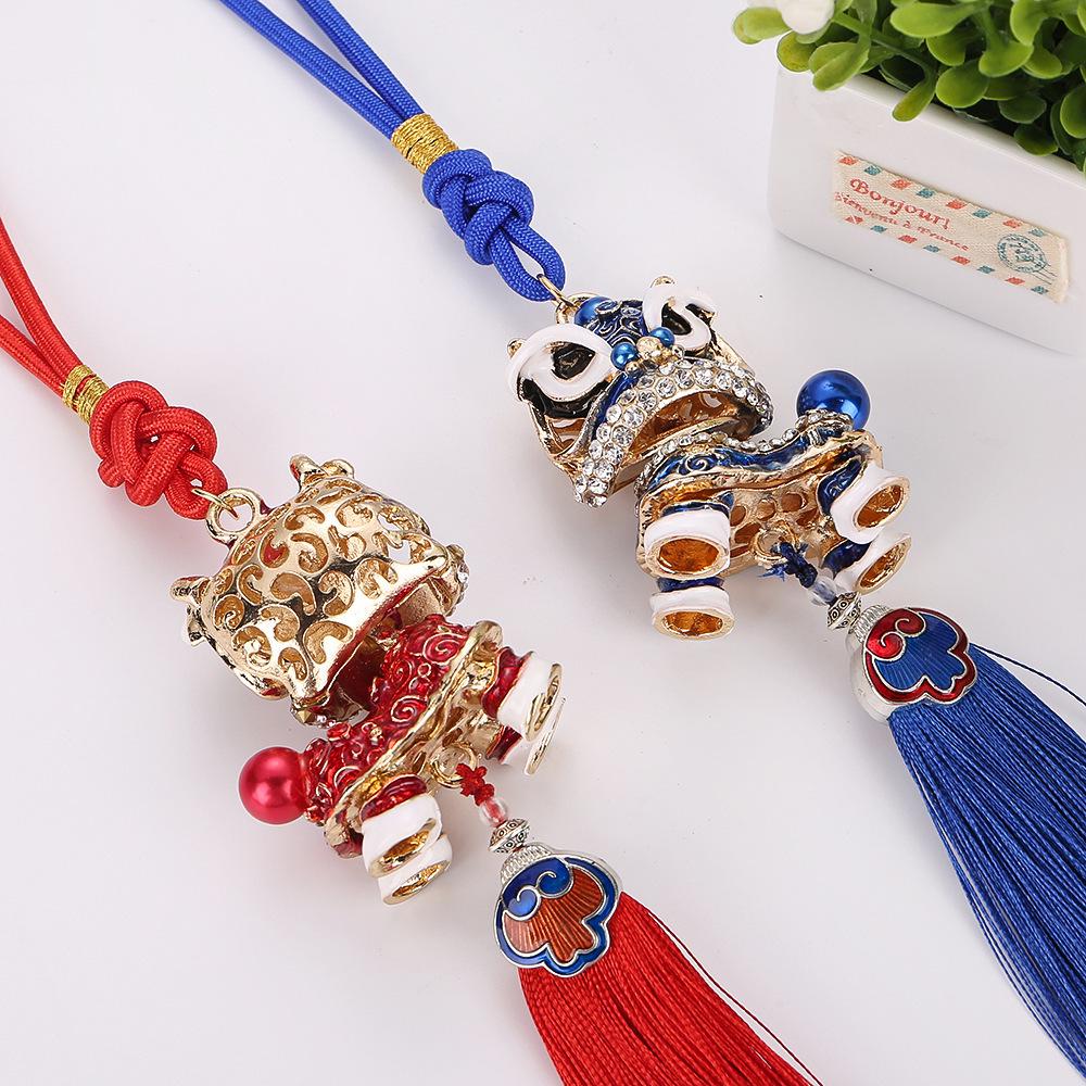 Chinese Knot Lion Dance Car Pendant - Interior Ornament & Safety Charm with Tassel