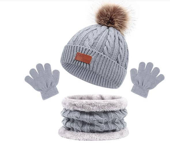 3 Stück Baby Mütze Schal Winter Gestrickt Polyester Beanie Kleinkind Mütze Kinder Junge Mädchen Säugling Flacher Rand Bommel Mützen Set Warm