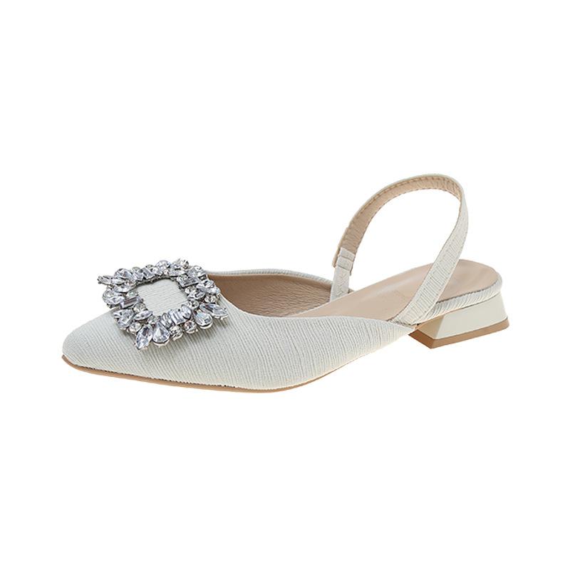 Design Sense Niche Low-heeled Shoes Retro Single Shoes Temperament Celebrity Rhinestone Square Buckle Back with Sandals
