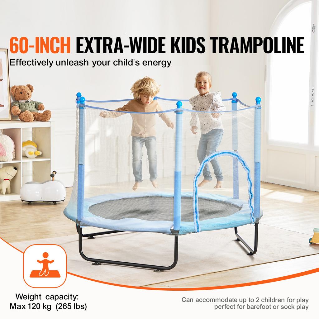 SucceBuy 60" Kids Trampoline 5FT Indoor Outdoor Trampoline with Safety Enclosure Net Basketball Hoop Gifts for 3+ Years Children