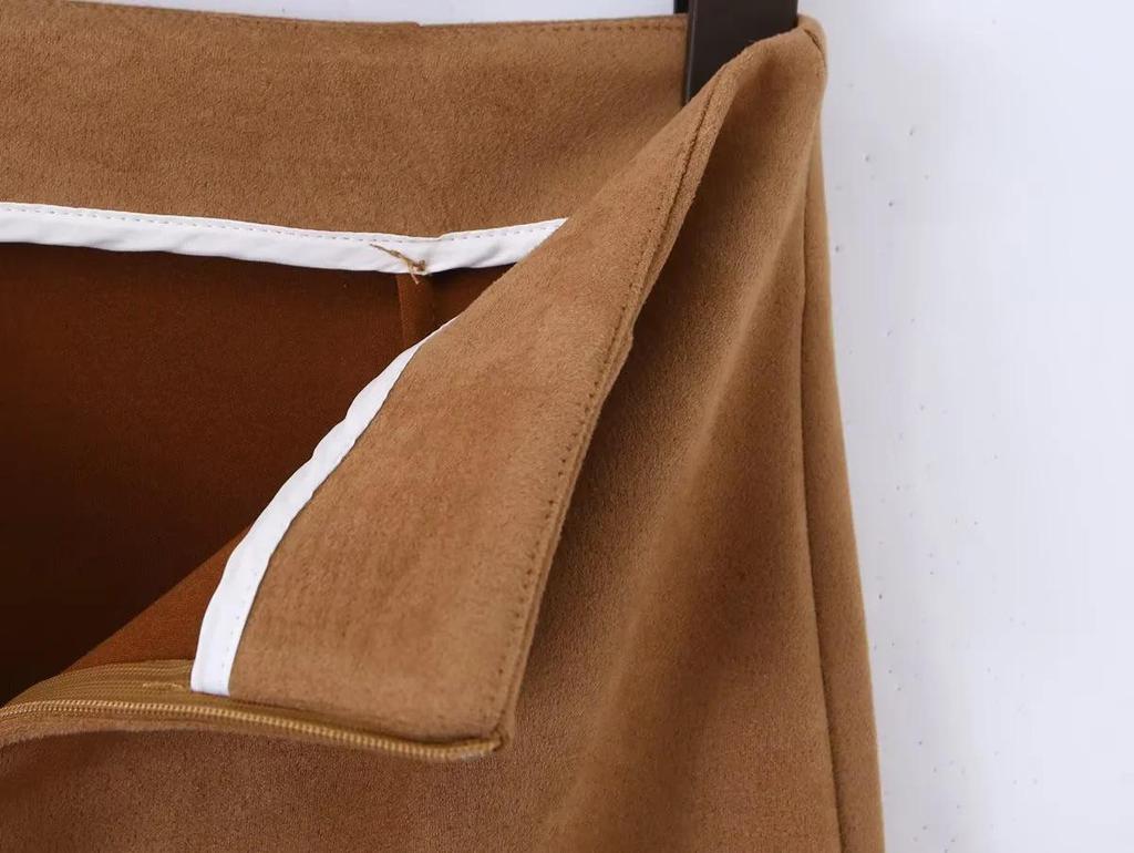 Women's Suede Bodycon Midi Skirt - Autumn/Winter Korean Retro Style
