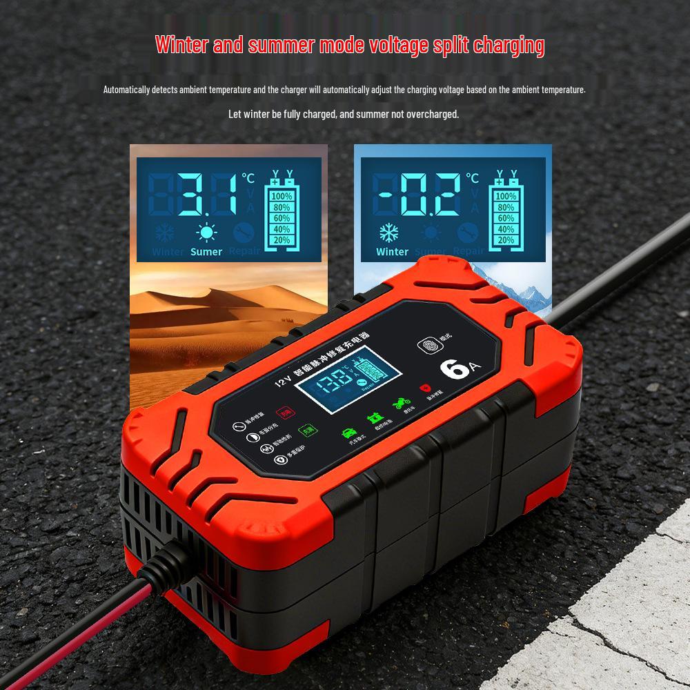 12V 6A Smart Pulse Repair Charger for Car/Motorcycle Lead-Acid Batteries