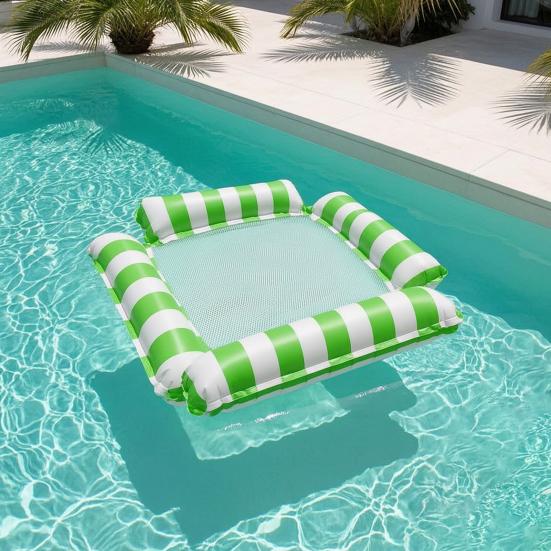 Flotador Inflable para Piscina Rayado 4 Tubos Hamaca de Agua con Malla Silla Lounge Flotante Plegable Esenciales para Fiesta en Piscina de Verano Playa Lago