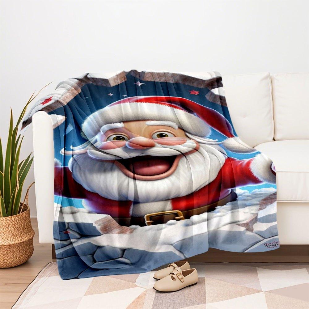 "Christmas Santa Claus Breaking Through Ice Wallpaper"Blanket Flannel Throw Blanket for Sofa, Bed, Travel, Camping, Office