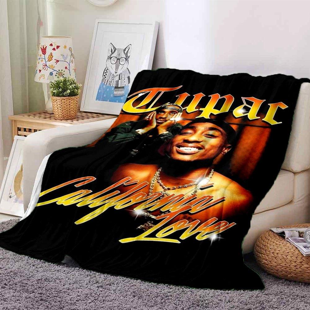 1pc 2Pac Hip Hop Blanket Soft Lightweight All Season Multi Purpose Throw for Sofa, Bed, Office & Picnics, French Style with Iconic Album Art & Quotes