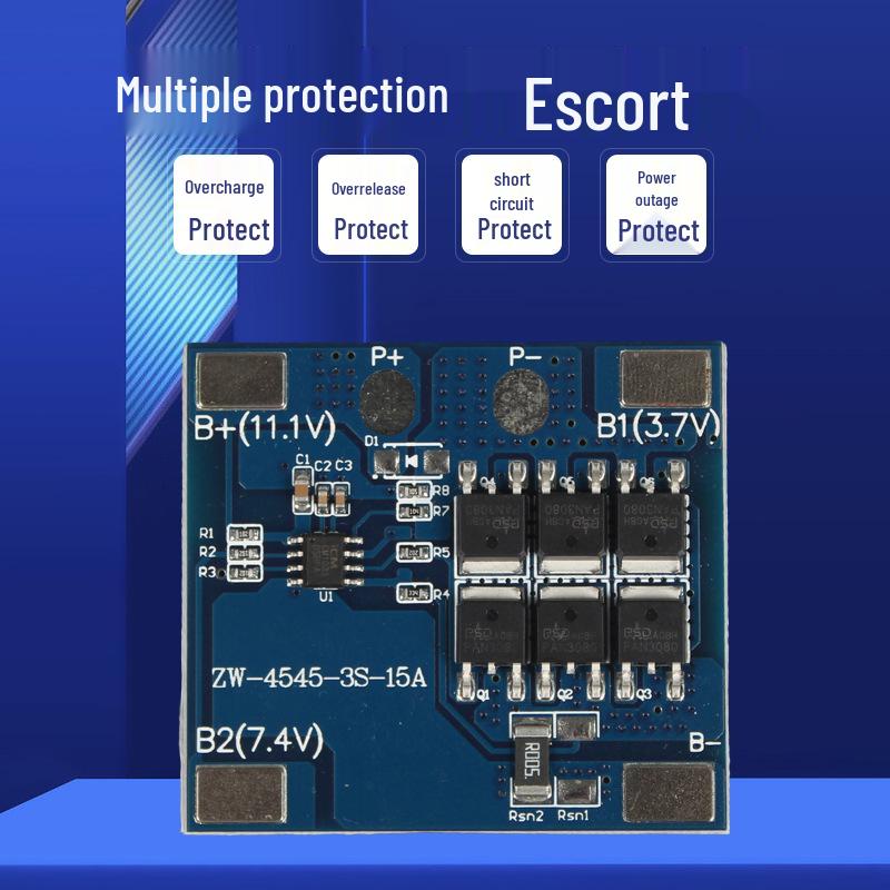 11.1V Lithium Battery Protection Board for High-Power Solar Emergency Storage, 5-15A, with Accessories