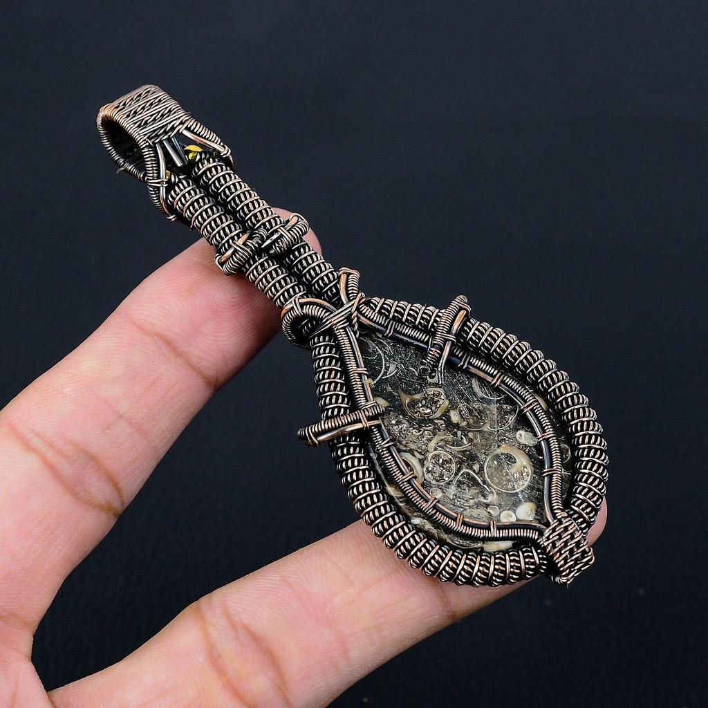 Turritella Fossil Edelstein Reiner Kupferdraht Umwickelt Handgefertigter Anhänger Schmuck Zum Geschenk