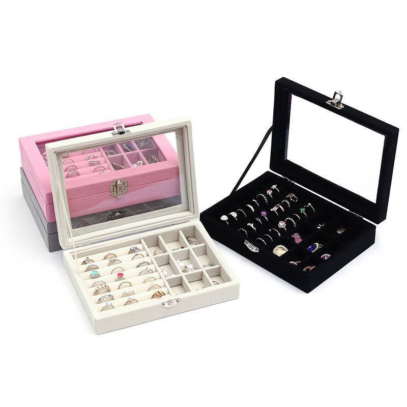 Single-layer Flannel Window-opening Acrylic Jewelry Storage Box, Ring, Earrings, Stud Earrings, Jewelry Finishing and Display Box.