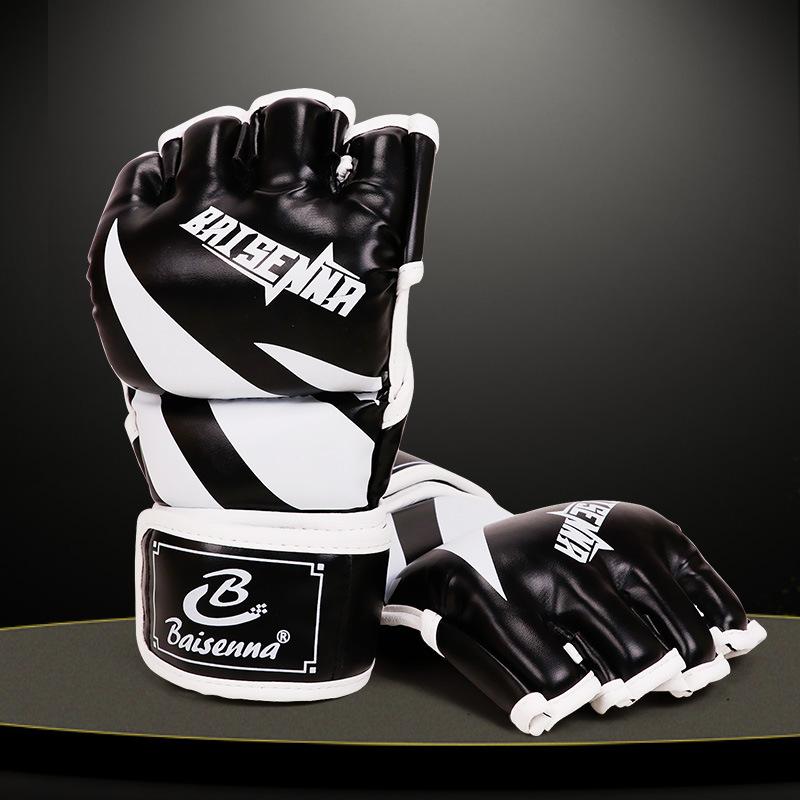 

Перчатки для фитнеса, бокса, полупальцевые перчатки, перчатки для ММА, перчатки для тайского бокса, тренировочные перчатки из искусственной кожи черный белый