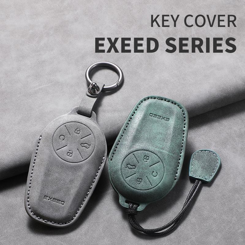Leather Car Key Case Cover Shell Fob Long Style for Chery EXEED LX TXL AtlantiX ET ES VX Car Fob Holder Keychain