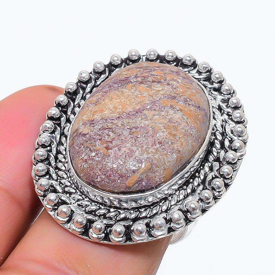 Natural Ghost Eye Jasper Gemstone 925 Sterling Silver Jewelry Ring Size 9 n4R20