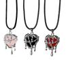 Punk Vintage Irregular Crystal Heart Necklace for Women Men Leather Rope Collarbone Chain Halloween Jewelry Accessories