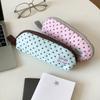 Cute Polka Dot Quilted Pencil Case Large Capacity Portable Strap For School Office Students Use