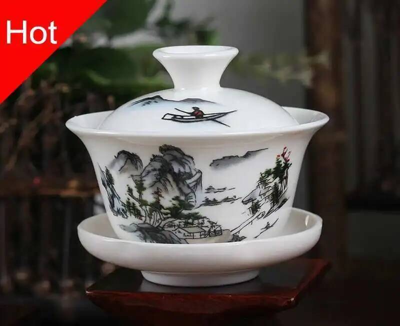 Chinesische Traditionen Gai Wan Teeservice Bone China Teeservice Dehua Gaiwan Tee Porzellankannenset für unterwegs Schöner und einfacher Wasserkocher