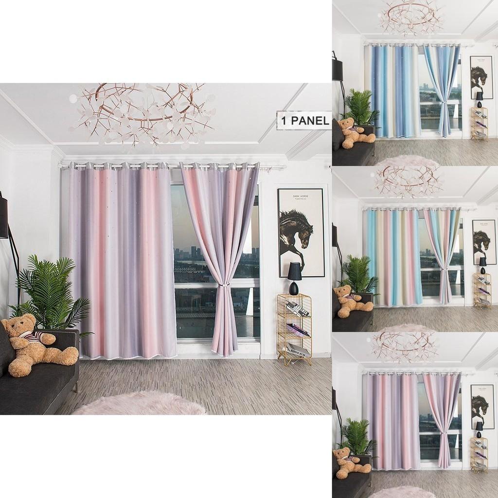 Stylish Blackout And Tulle Drapes With Hollowed Out Star Design For Living Room Decor
