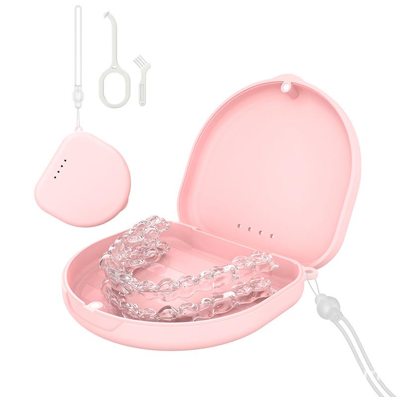 Portable Denture Tray Box Dental Retainer Box Case Plastic Teeth Container Denture Box False Teeth Protective Case With Lanyard