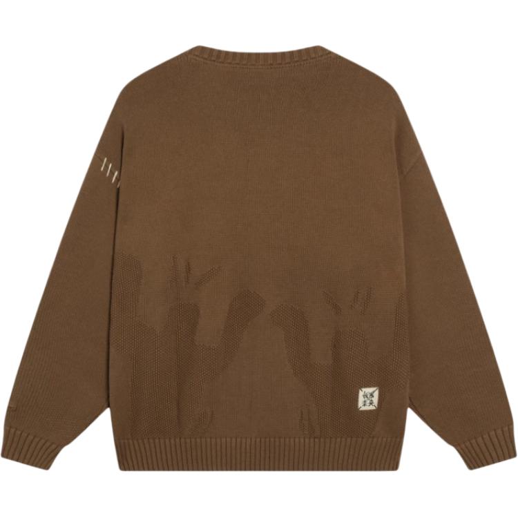 Li Ning Plain Logo Embroidered Round Neck Loose Knit Sweater Men sweater Fox-Brown AMBS099-2