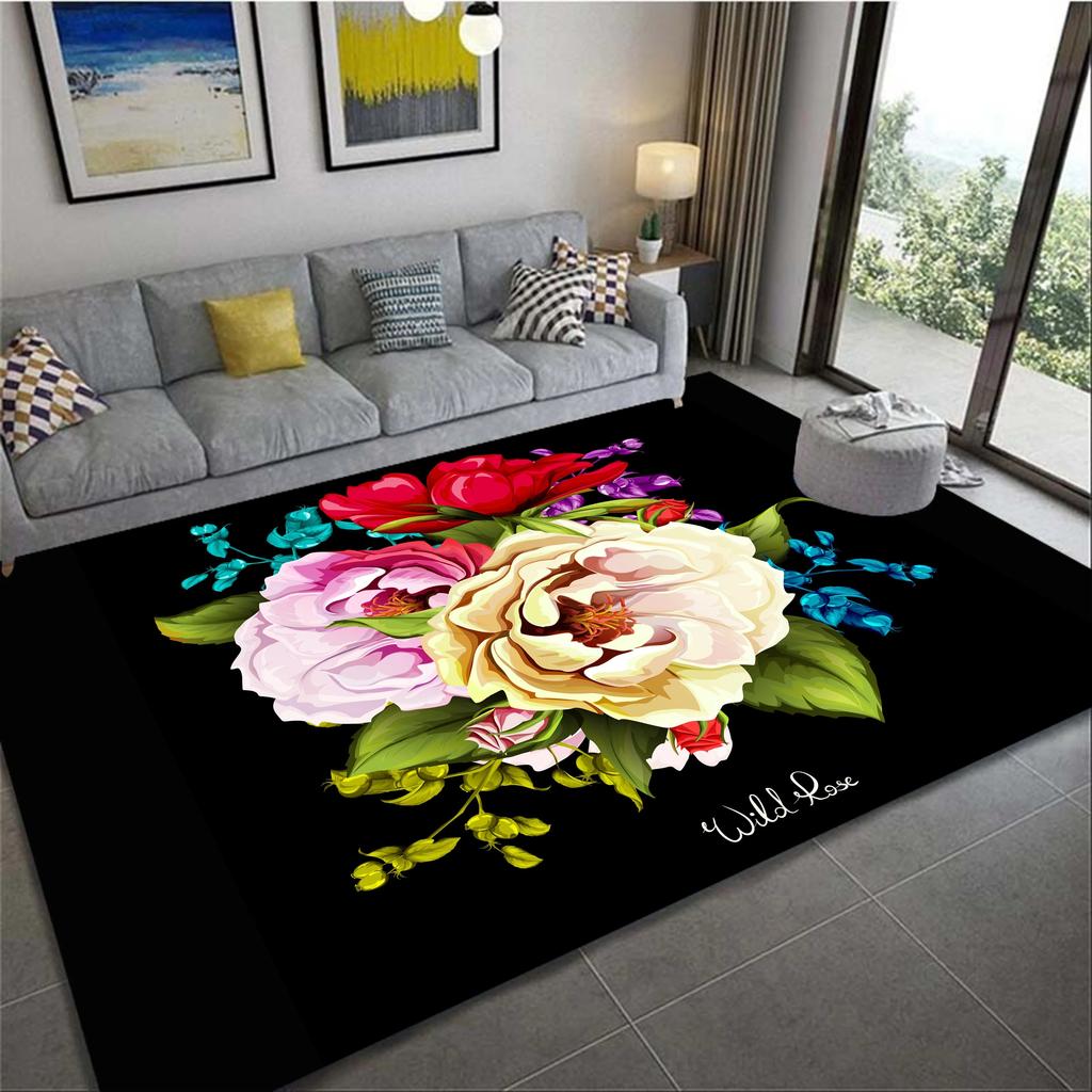 Romantic 3D Floral Pattern Carpet Home Bedroom Floor Decor Big Size Mat Non-slip Coffee Table Area Rug Bathroom Washable Doormat