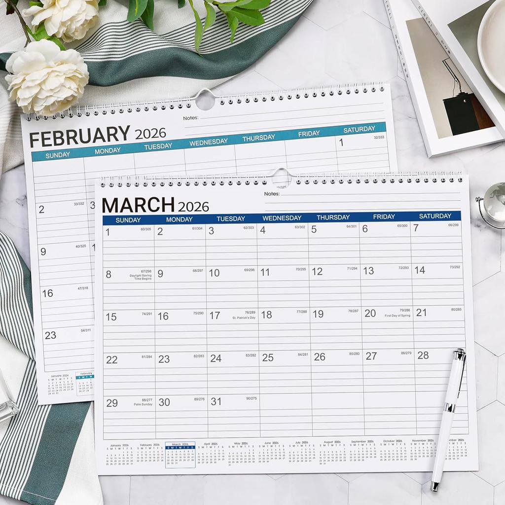 2026 Wall Calendar - Desk/Wall Calendar 2026, Jan.2026 - Dec.2026, 11-1/2"x14.68", Ruled Blocks, Spiral Bound, Monthly Calendar