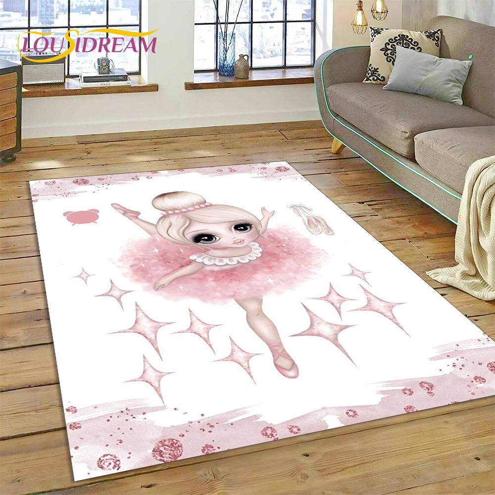 Cute Dream Ballet Girl Ballerina Fairy Cartoon Rug Carpet for Living Room Bedroom Decor,Non-slip Decoration for Sofa Doormat Kid