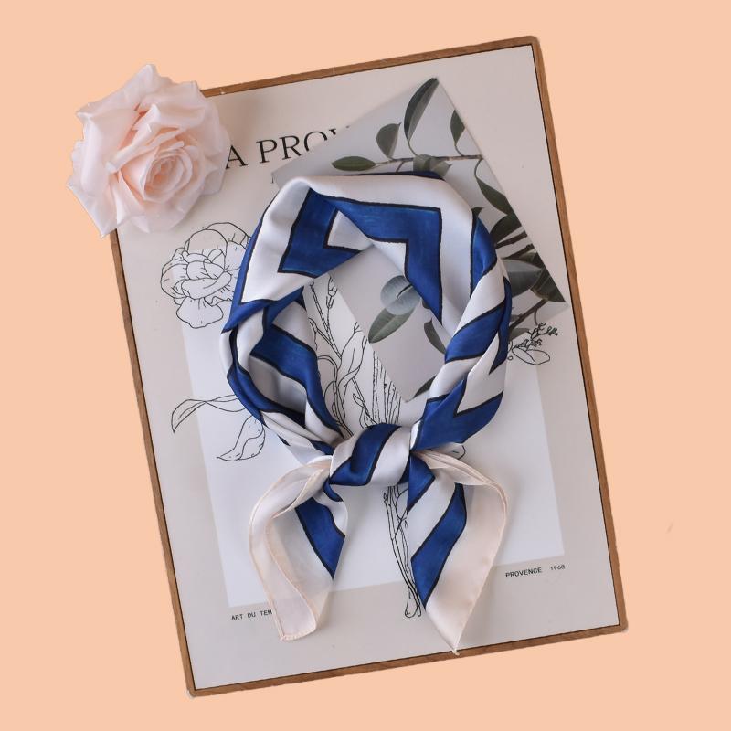 1PC Women's Stripe Print Thin Silk Satin Bohemian Casual Neck Scarf Shawl Lightweight Fashionable Ladies' Wrap