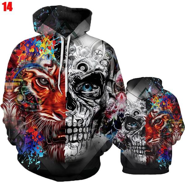 Unisex 3D Skull Print Hoodies Men Women Personality Hip-hop Street Hoodie Pullover