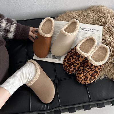 Mode Hiver Léopard Femmes Maison Fourrure Mules Pantoufles Décontracté Couvre Orteil Ballerines Slides Dames Confort Chaud Coton Chaussures