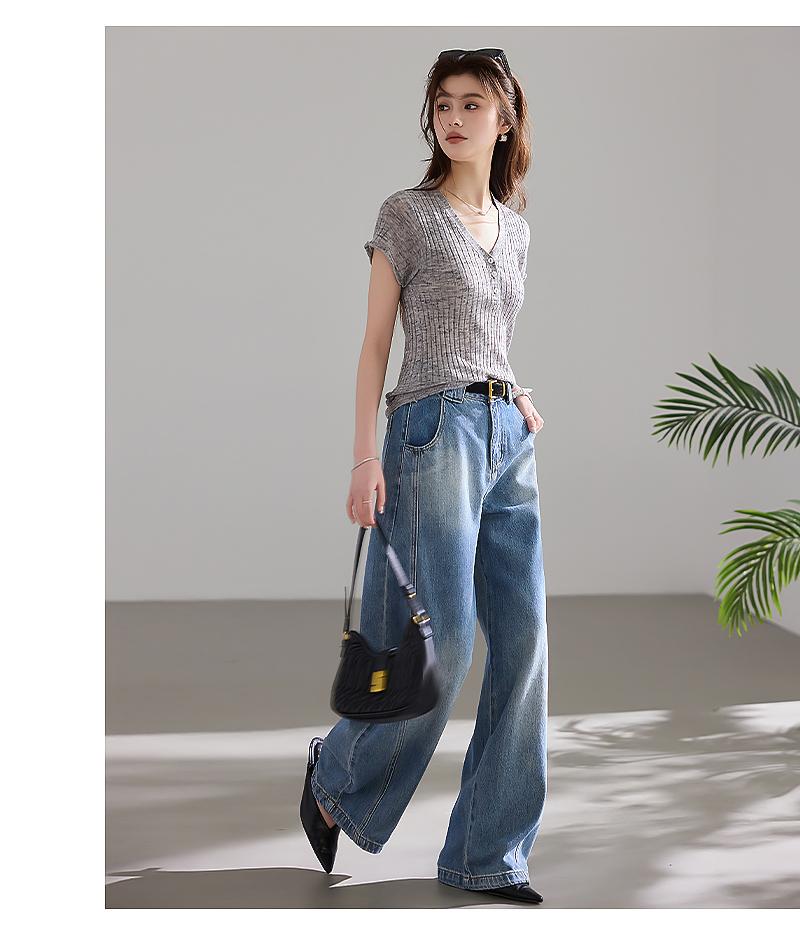__ Natural Ensemble __ Series V-neck Short-sleeved Linen Knitted Shirt