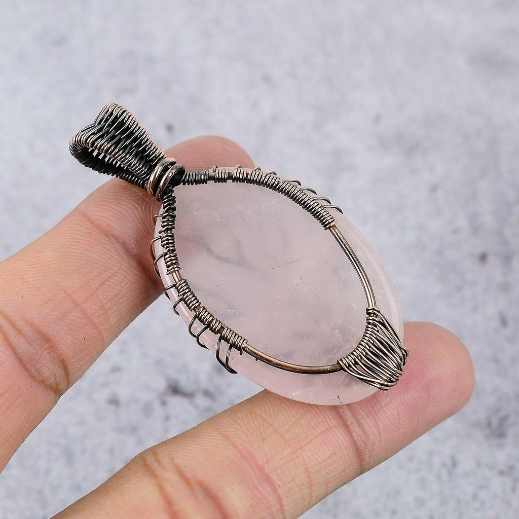Rose Quartz Jewelry, 999 Copper Wire Wrapped Pendant Handmade Gemstone Jewelry, Gifts For Wife Brand New Pendant