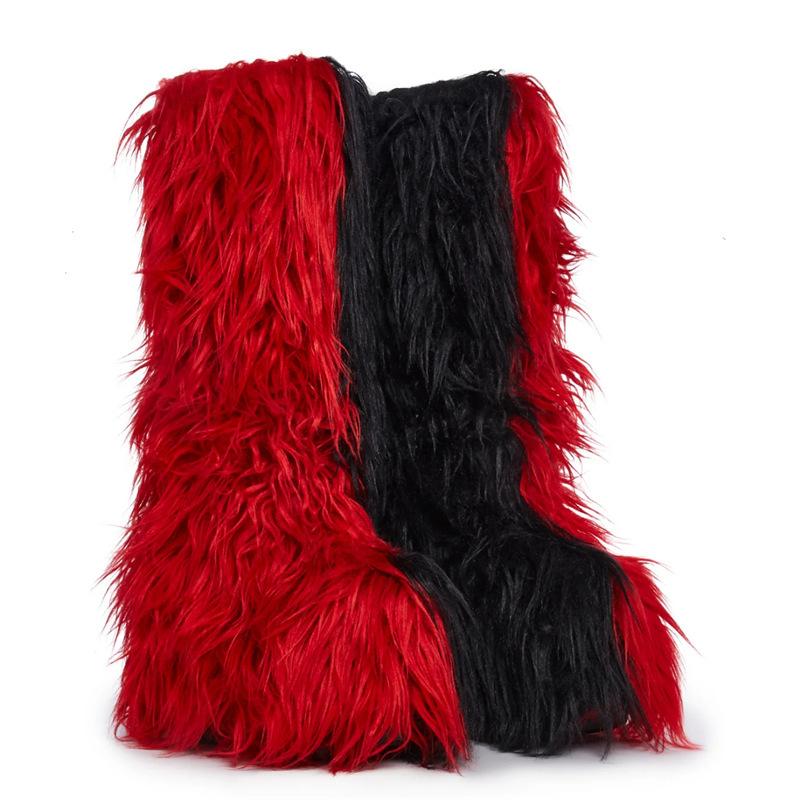 Faux Fur Snow Boot for Women Winter Warm Fluffy Long Furry Long Boots Women's Outdoor Fuzzy Knee-High Boots Plush Warm Snow Shoes for Outdoor Indoor