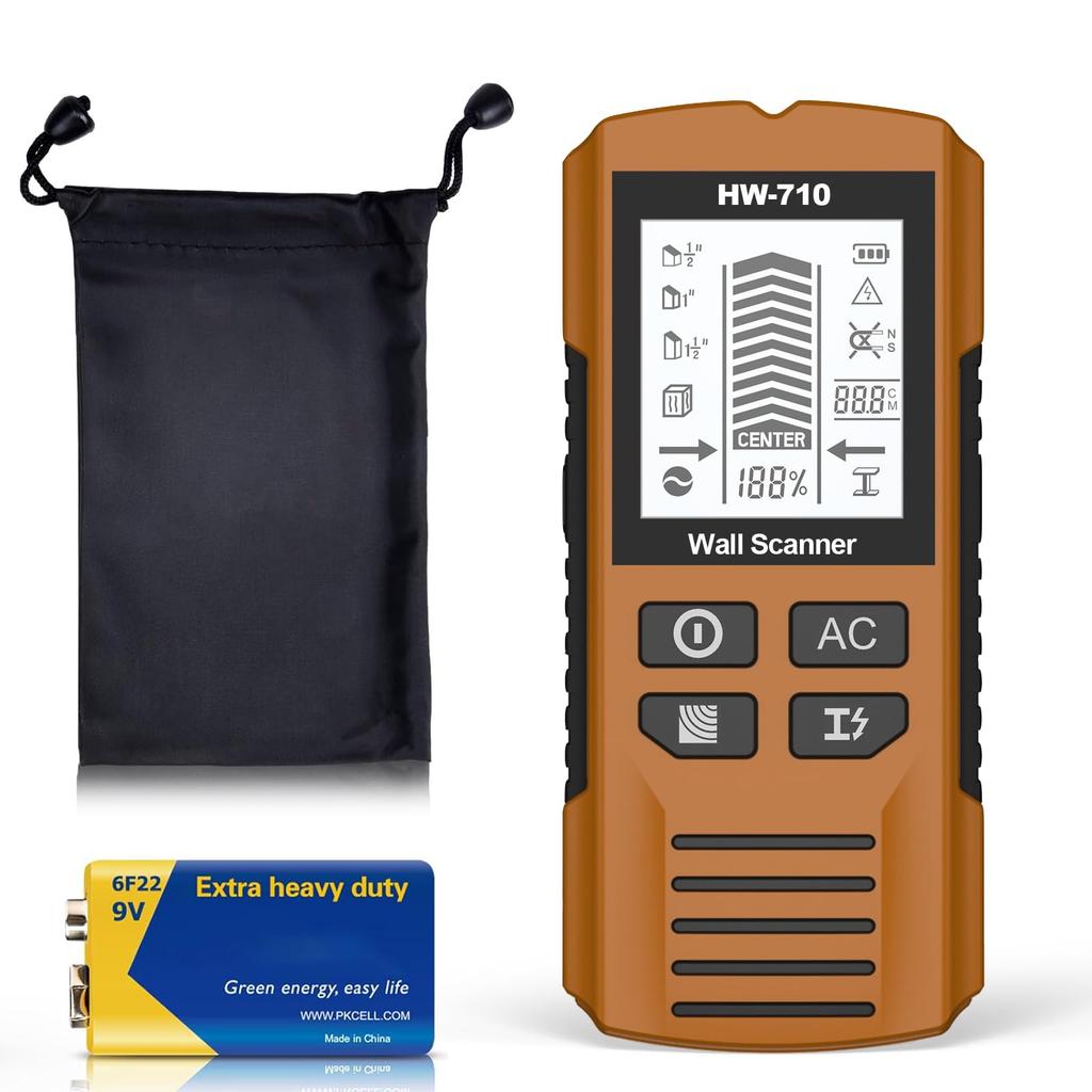 Multifunctional Handheld Metal & Wall Detector, 2025 New Stud Finder Wall Scanner with HD LCD Display and Audio Metal and AC Wire Detection (Red)