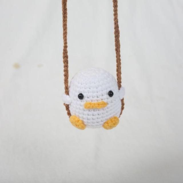 Handmade Crochet Animal Car Charms - Soft Yarn Crafted Frog Penguin Chick Pendants Cute Rearview Mirror Decorations for Vehicle