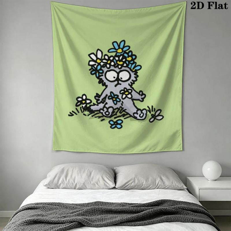 Simon‘s Cat Wall Tapestry Aesthetic Wall Hanging Printed Fabric Blanket Decorative Tapestries for Bedroom Living Room Home Decor