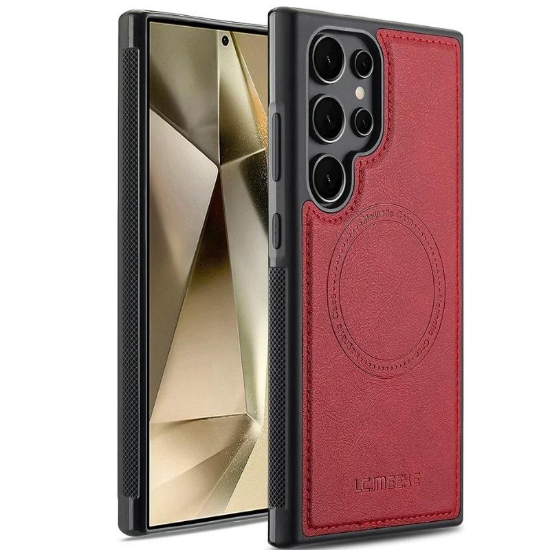 Magnetic Leather Phone Case for Samsung Galaxy S26 S25 Edge S24 Ultra S23 FE S22 Plus S21 S20 A17 A37 A57 Wireless MagSafe Cover