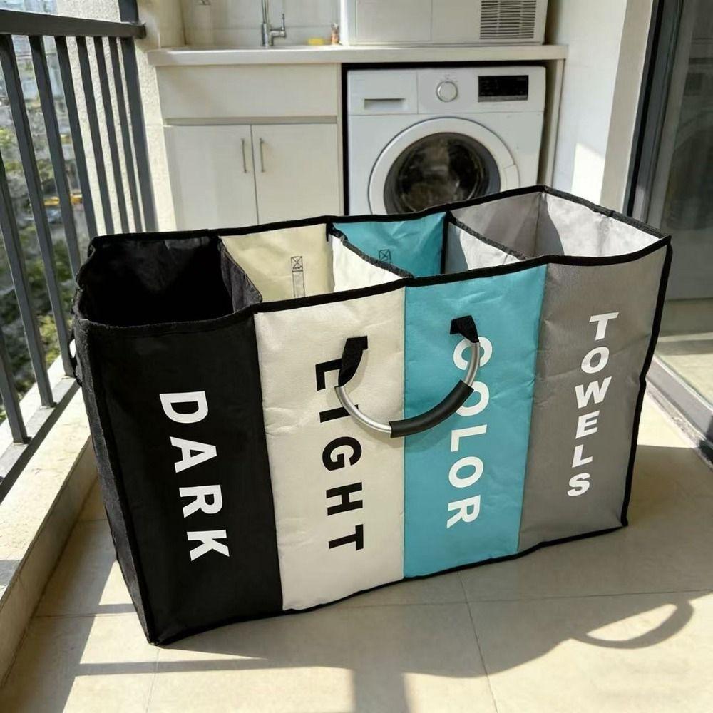 Folding 4 Grids Dirty Clothes Basket Oxford Cloth Miscellaneous Storage Bag  Dormitory