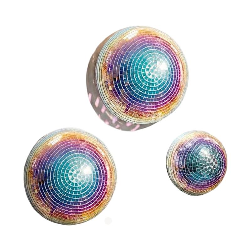 Set of 3 Disco Ball Half Sphere Wall Decoration Mirror Tile Party Backdrop Accent with Adhesive Pad for Room Styling