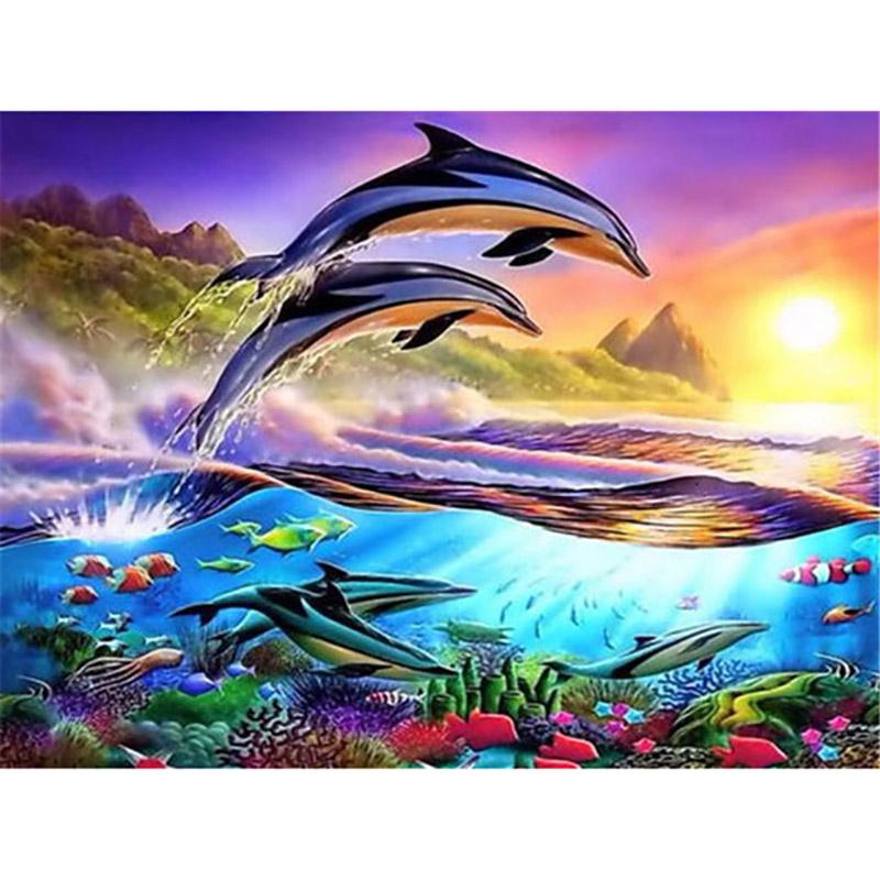 5D Diamond Painting Dolphin Full Round Diamond Embroidery Animals Pictures Of Rhinestones Mosaic Cross Stitch Home Decor