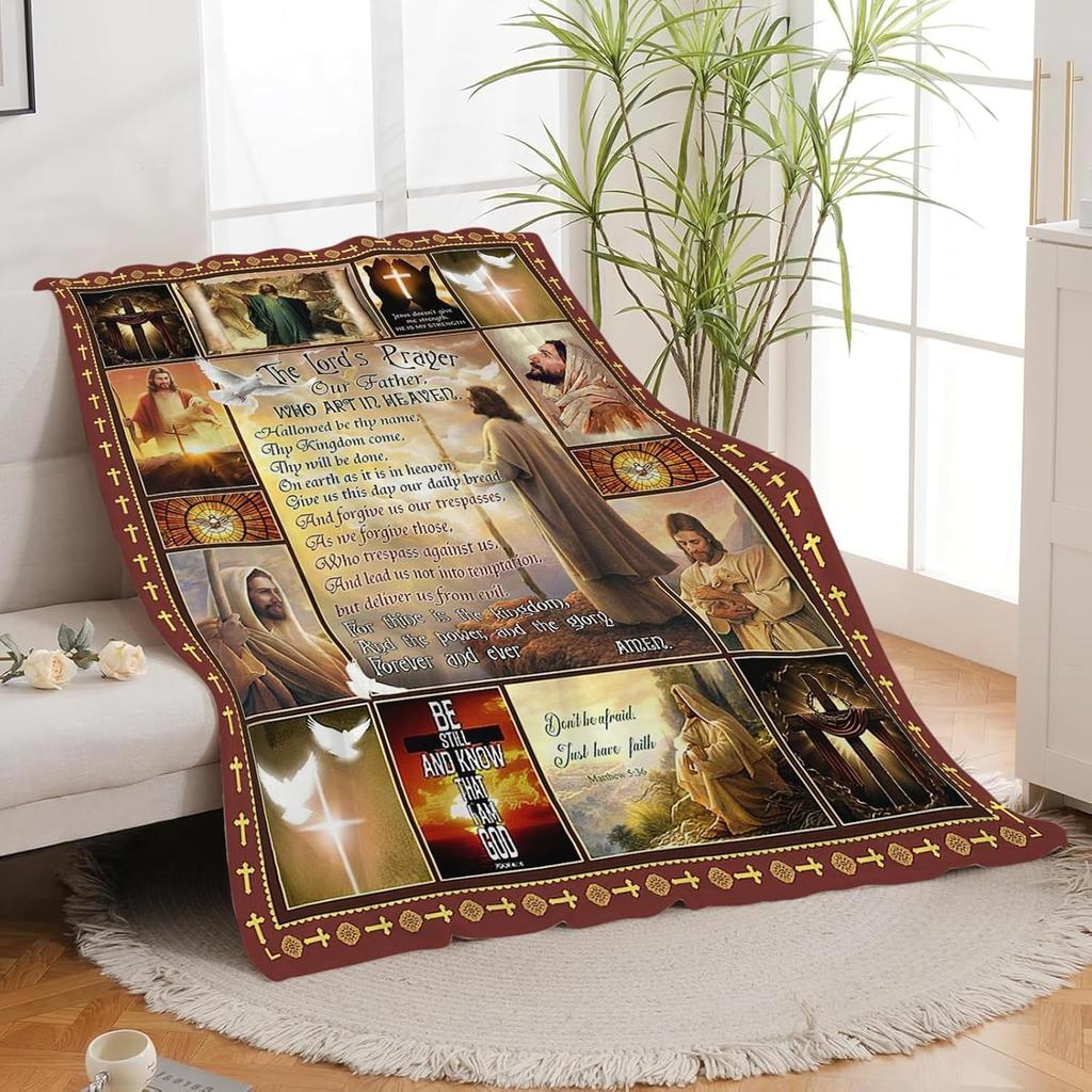 Christian Blanket pirational Scripture Religious Spiritual Jesus Prayer Faith Throw Blanket Catholic Gifts for Adults Women Men Super Soft Cozy Plush
