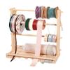 4 Tiered Wood Ribbon Holder with Hanging Hook Wood Scale Ruler Storage Ribbon Spool Holder Sewing Supply Organizers