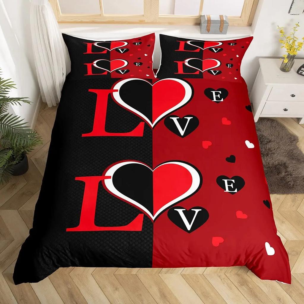 Sada povlaků na peřinu Love QueenSrdcovitý set povlečení Povlak na přikrývku Love HeartPro Dívky a Chlapce Bílý a Černý Povlak na přikrývku Plná velikost