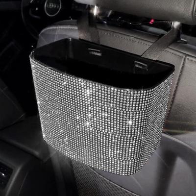 BlingSHD Basura de Coche Bling Basura de Coche Colgante con Pedrería, 2 Ganchos Bling para Coche, Plata
